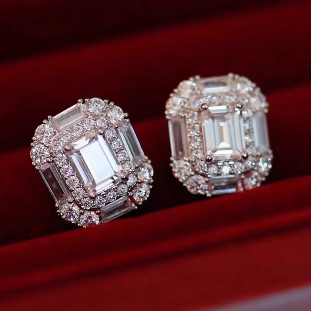 NEW 14k White Gold Diamond Baguette Cut Stud Earrings
